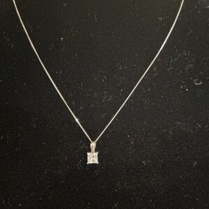 925 Silver Solitaire Square CZ Pendant Necklace Set